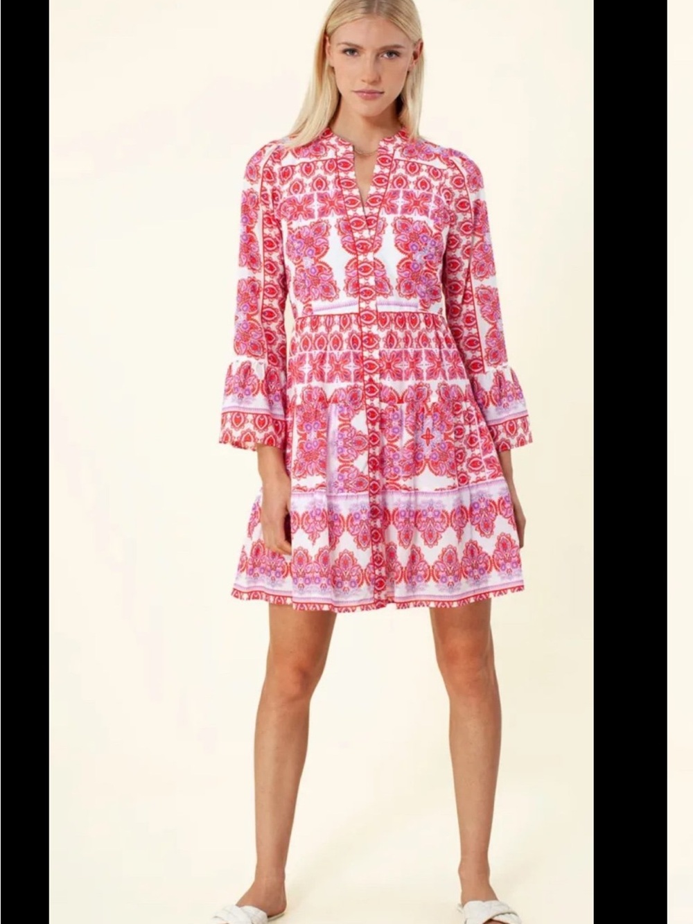 Hale Bob Pink and Red Printed designer Mini Dress; Medium in EUC💕